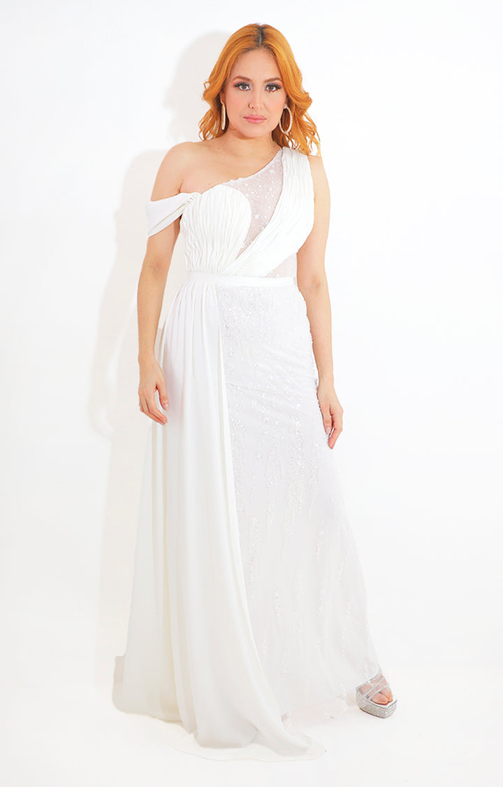 Vestido blanco de fiesta con pedrería - VESTIDO Boutiquemirel 
