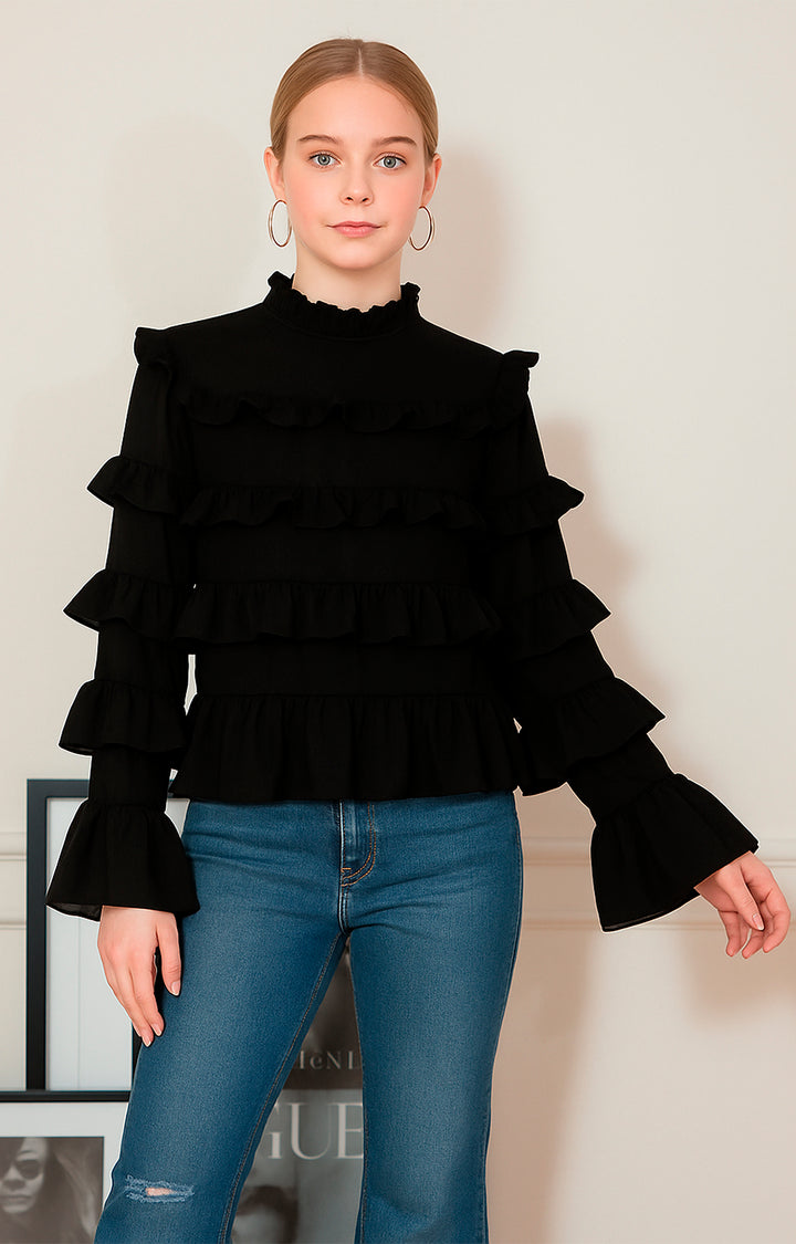 Blusa negra con volantes - BLUSA Boutiquemirel 