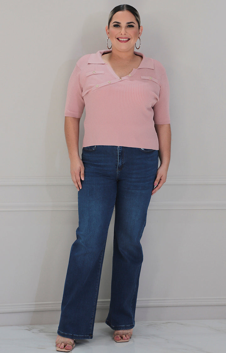 Blusa rosa con botones - BLUSAS CURVY Boutiquemirel 