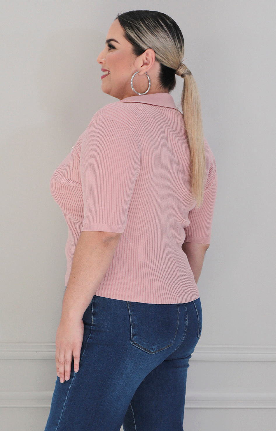 Blusa rosa con botones - BLUSAS CURVY Boutiquemirel 