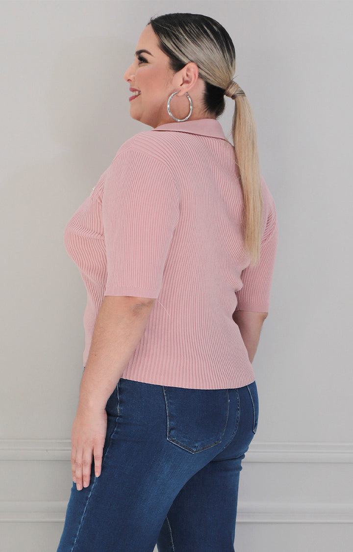 Blusa rosa con botones - BLUSAS CURVY Boutiquemirel 