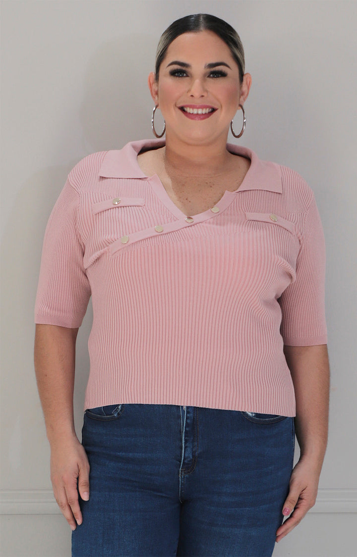 Blusa rosa con botones - BLUSAS CURVY Boutiquemirel 