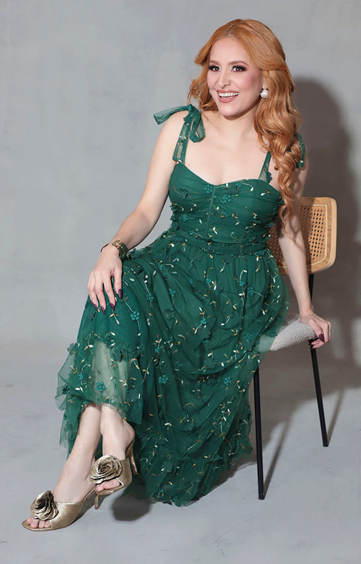 Vestido verde bordado - VESTIDO Boutiquemirel 