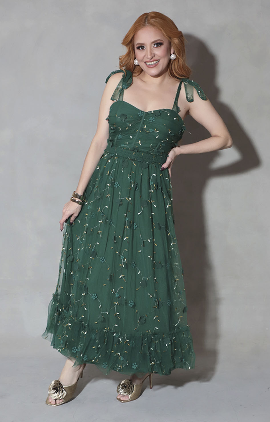 Vestido verde bordado - VESTIDO Boutiquemirel 