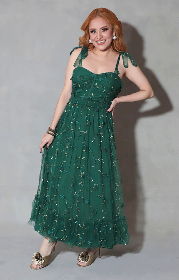 Vestido verde bordado - VESTIDO Boutiquemirel 