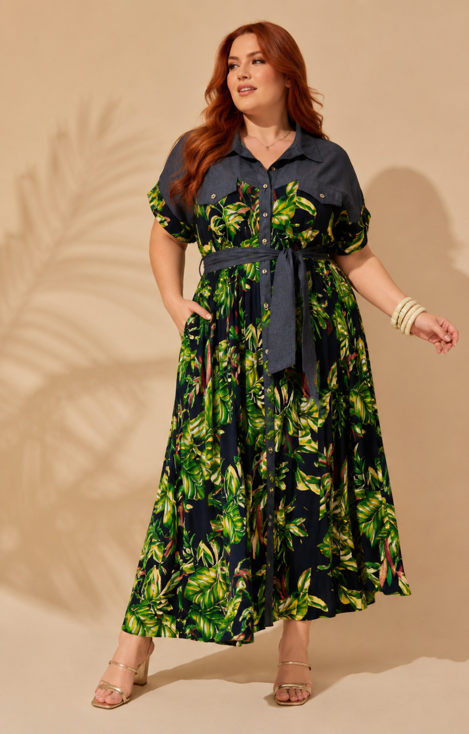 Vestido de estampado verde plisado - VESTIDO LARGO CURVY Boutiquemirel 
