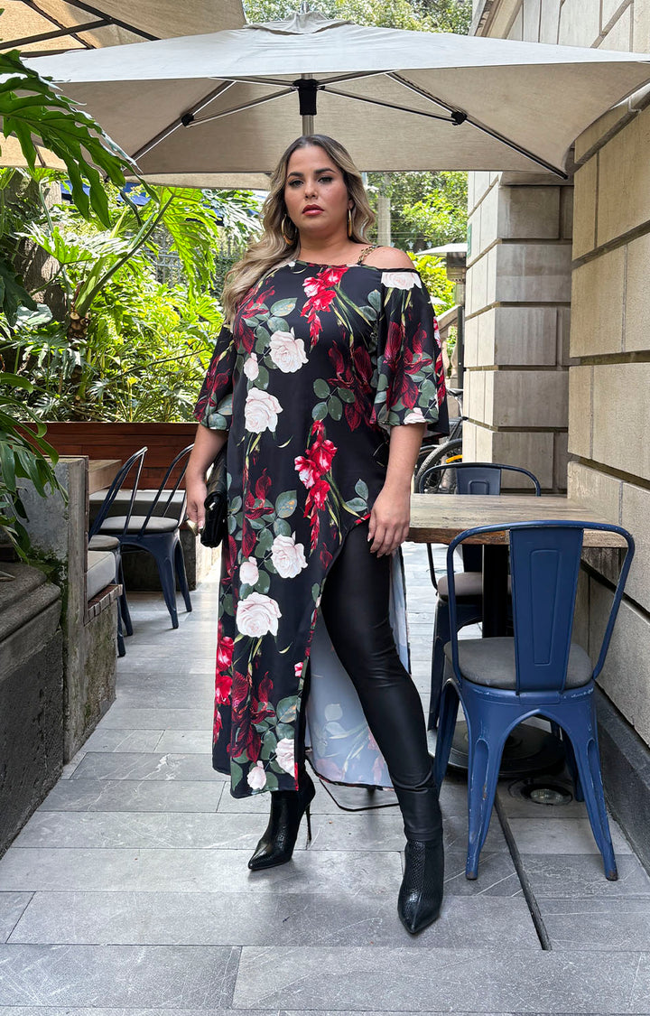 Blusa negra con flores - BLUSA XL Boutiquemirel 