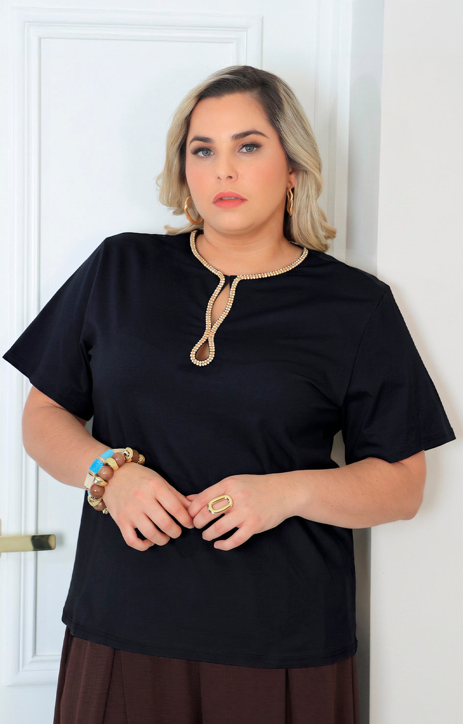 Blusa lisa con brillos
