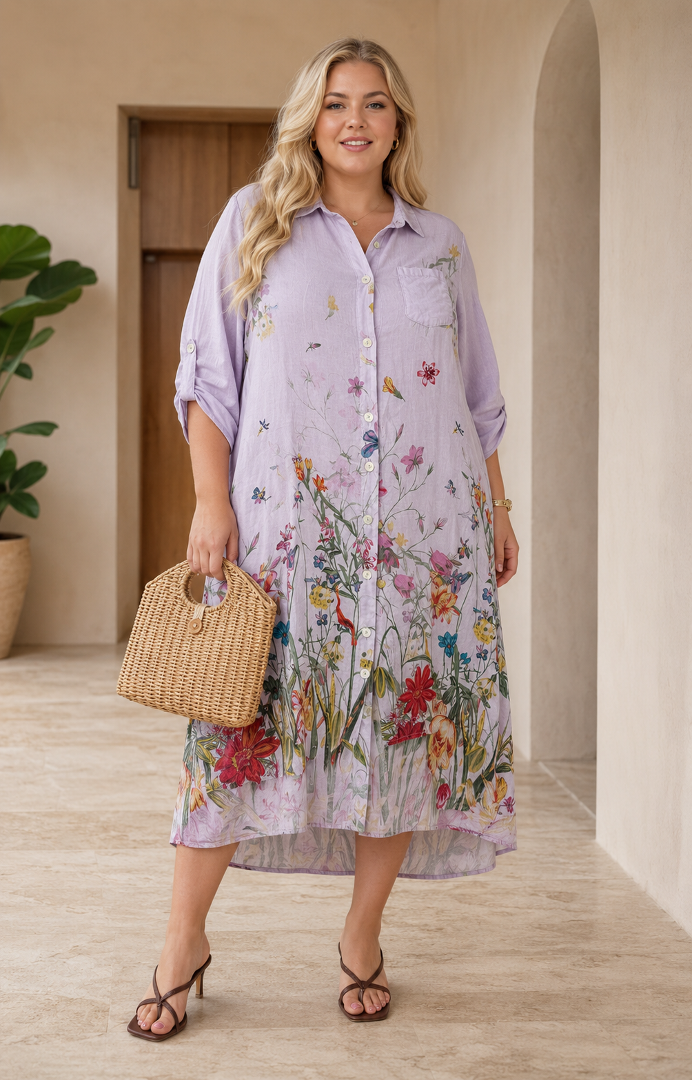 Vestido lila con botones - VESTIDO LARGO CURVY Boutiquemirel 