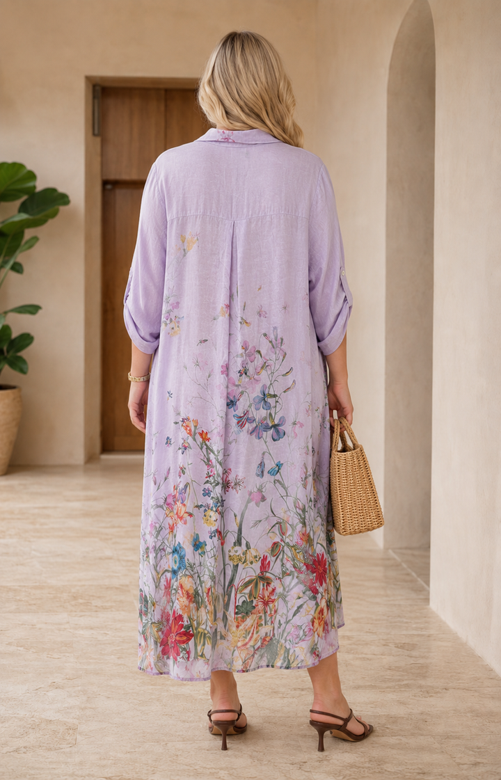 Vestido lila con botones - VESTIDO LARGO CURVY Boutiquemirel 