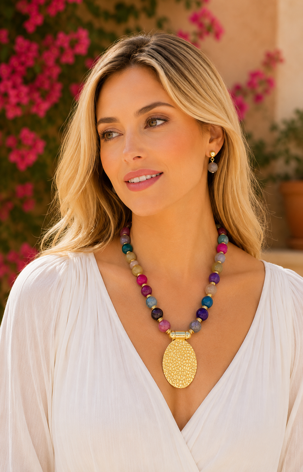 Set de esferas multicolor con dije - SET COLLAR PIEDRA NATURAL Boutiquemirel 