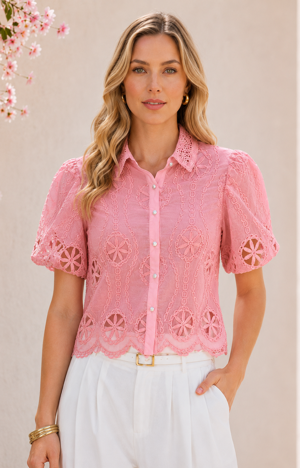 Blusa rosa de guipur - BLUSAS REGULAR Boutiquemirel 