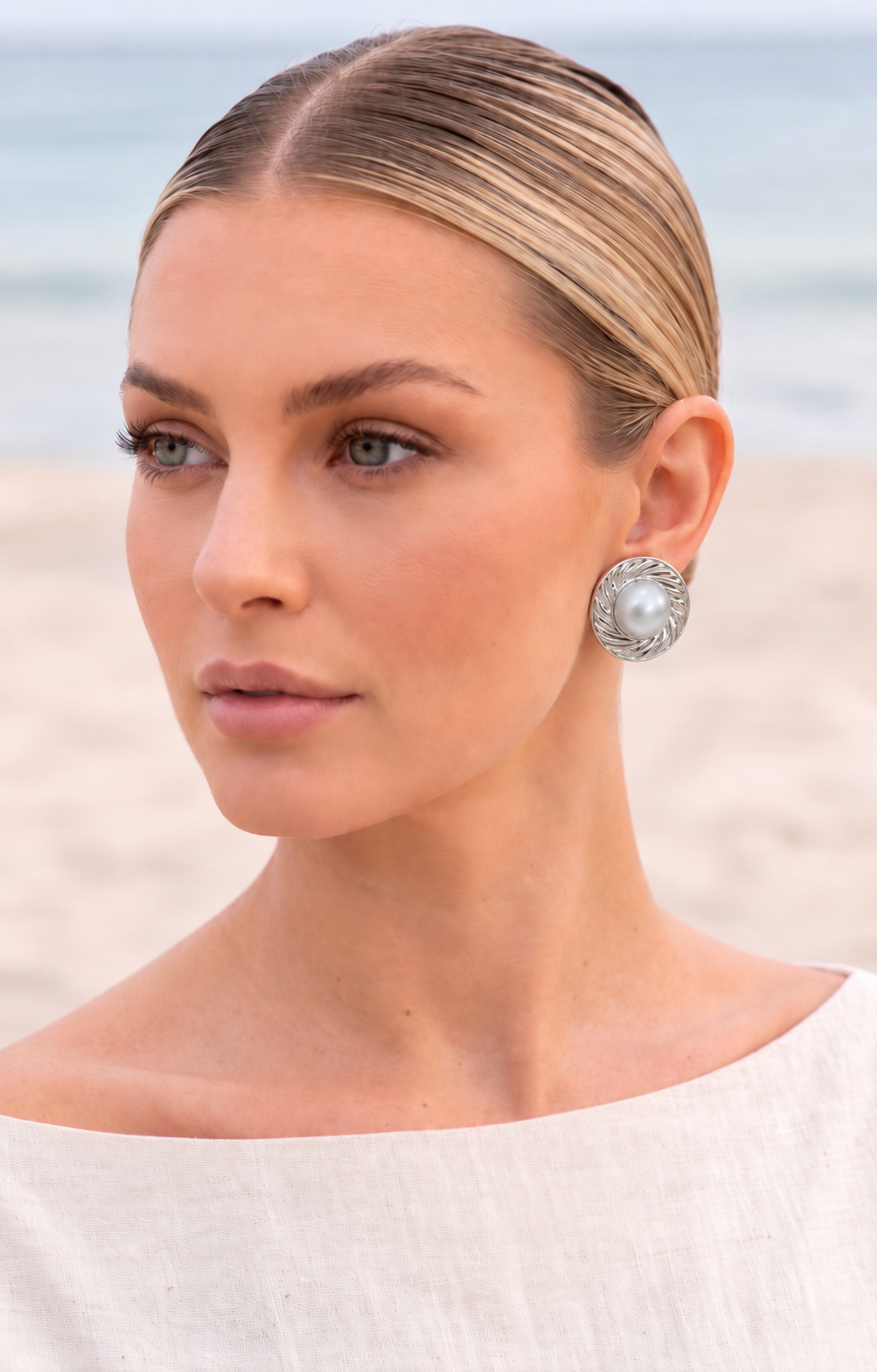 Aretes circular con perla