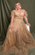 Vestido beige con glitter - VESTIDO LARGO CURVY Boutiquemirel 