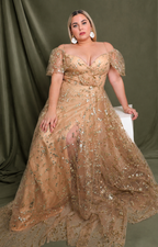 Vestido beige con glitter - VESTIDO LARGO CURVY Boutiquemirel 