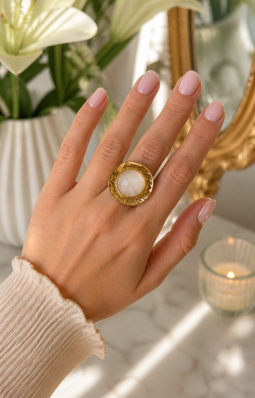 Anillo dorado con piedra - COLLARES CHAPA Boutiquemirel 