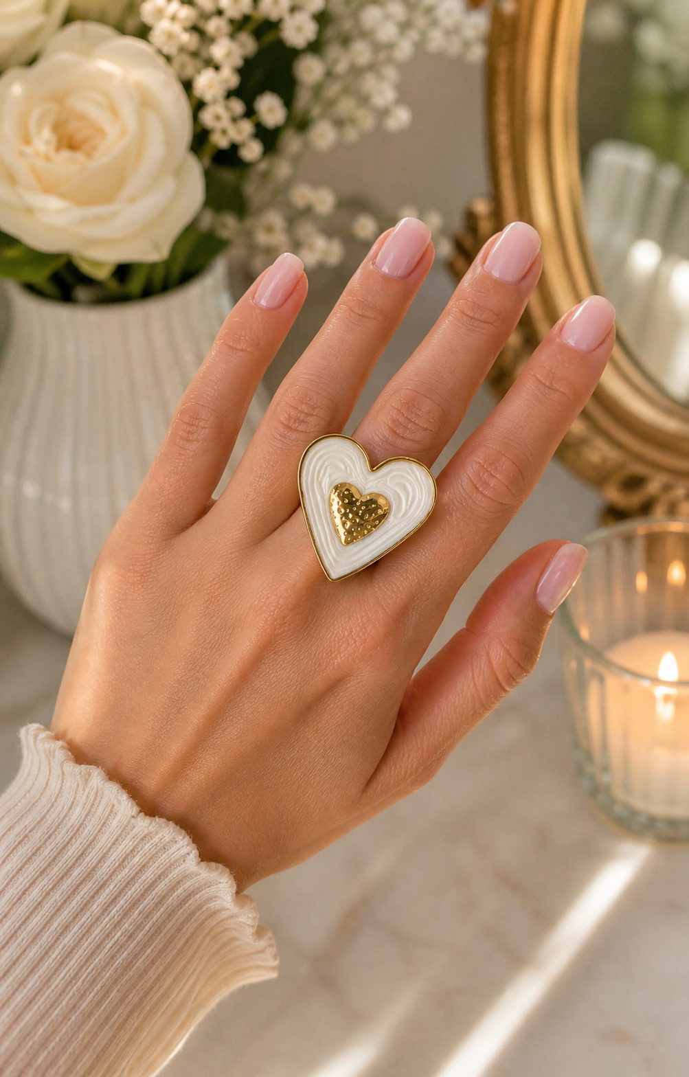 Anillo de corazòn blanco - COLLARES CHAPA Boutiquemirel 