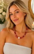 Set de collar rosa con perla - SET COLLAR CHAPA Boutiquemirel 