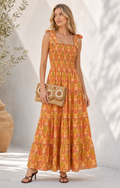 Vestido naranja estampado - VESTIDO LARGO REGULAR Boutiquemirel 