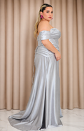 Vestido plata con corset drapeado - VESTIDO LARGO CURVY Boutiquemirel 