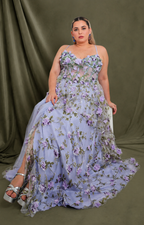Vestido lila con corset y flores 3D - VESTIDO LARGO CURVY Boutiquemirel 