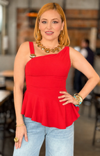 Blusa peplum asimétrica con broche dorado - BLUSAS REGULAR Boutiquemirel 