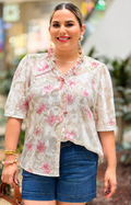 Blusa con estampado floral y bordado