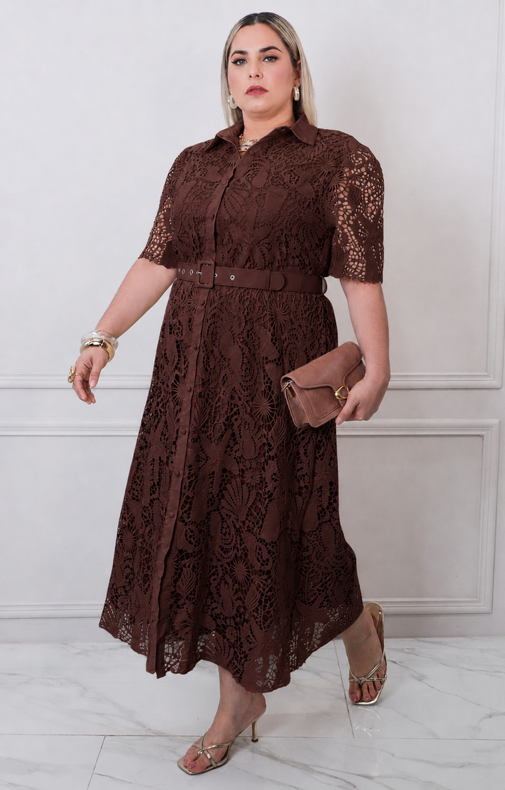 Vestido de guipiur con cinturòn - VESTIDO LARGO CURVY Boutiquemirel 