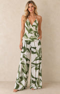 Conjunto beige estampado en verde