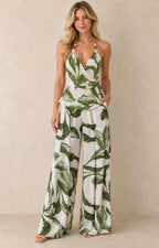 Conjunto beige estampado en verde