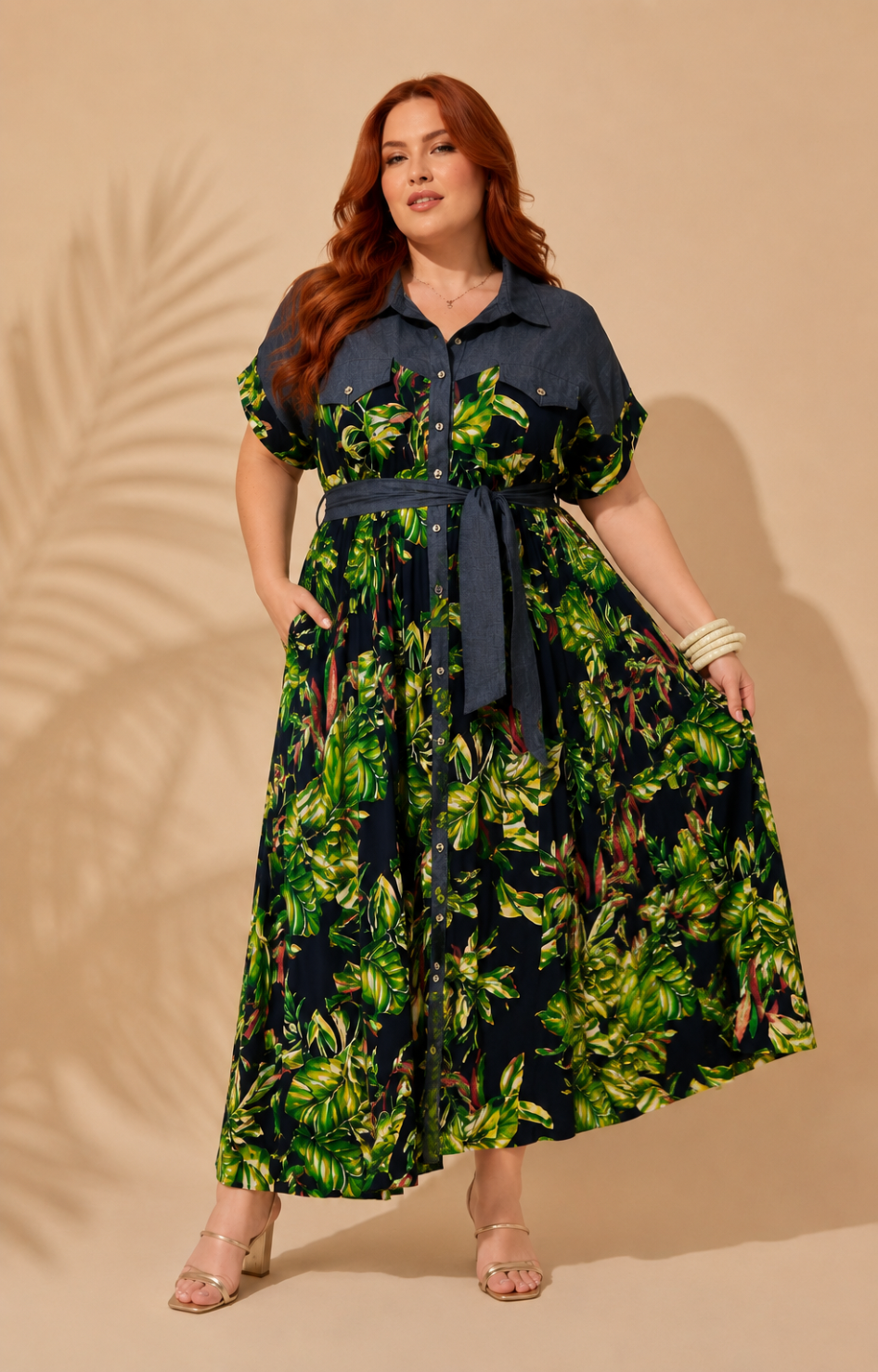 Vestido de estampado verde plisado - VESTIDO LARGO CURVY Boutiquemirel 