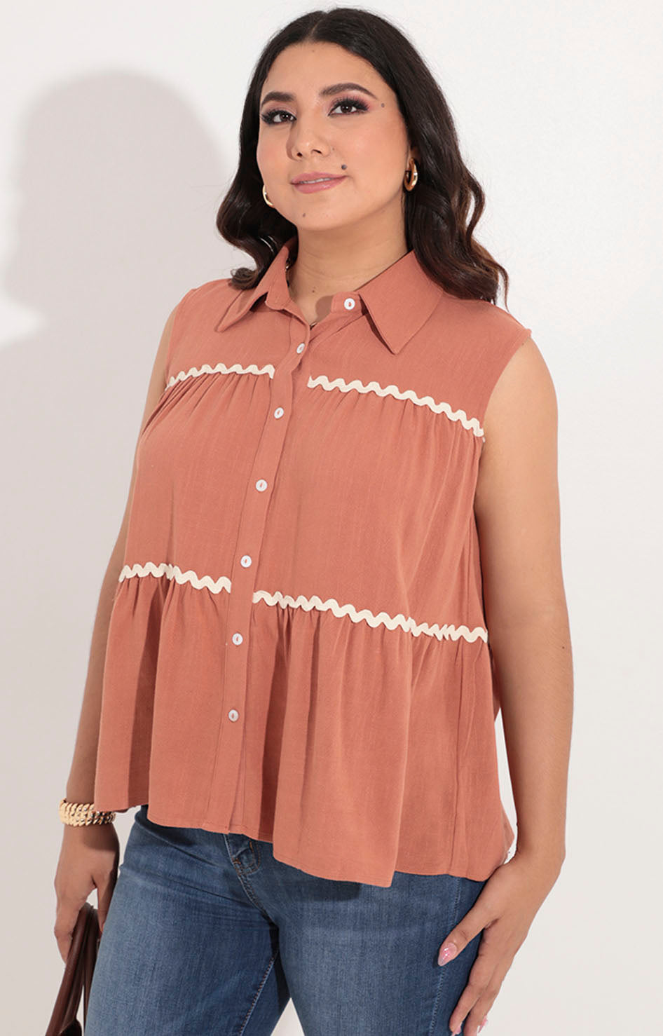 Blusa café con bies - BLUSA Boutiquemirel 