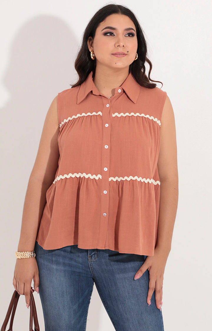 Blusa café con bies - BLUSA Boutiquemirel 