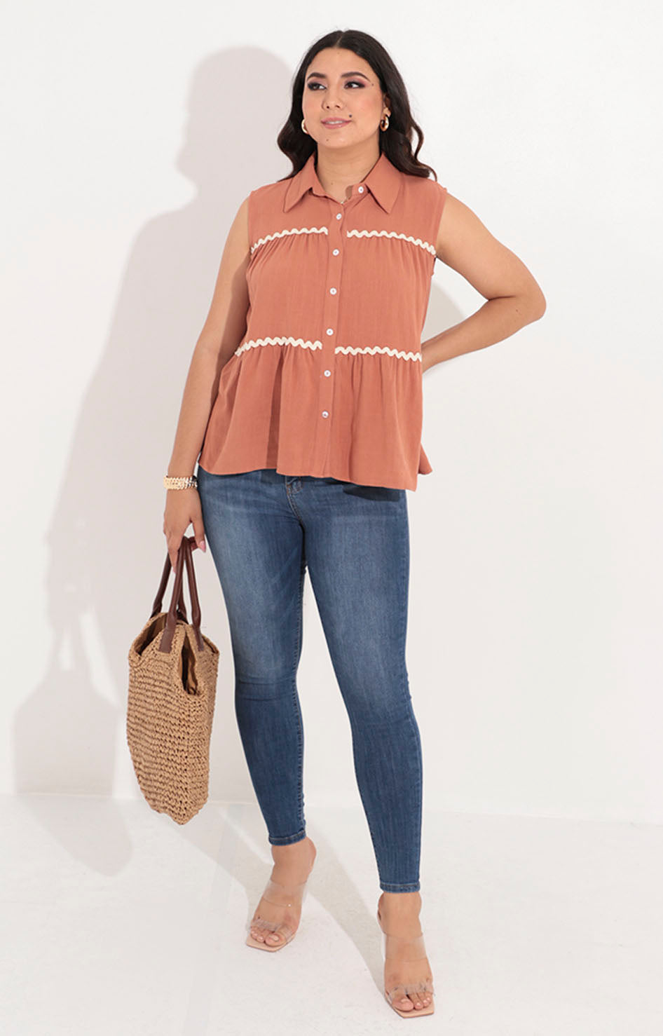 Blusa café con bies - BLUSA Boutiquemirel 