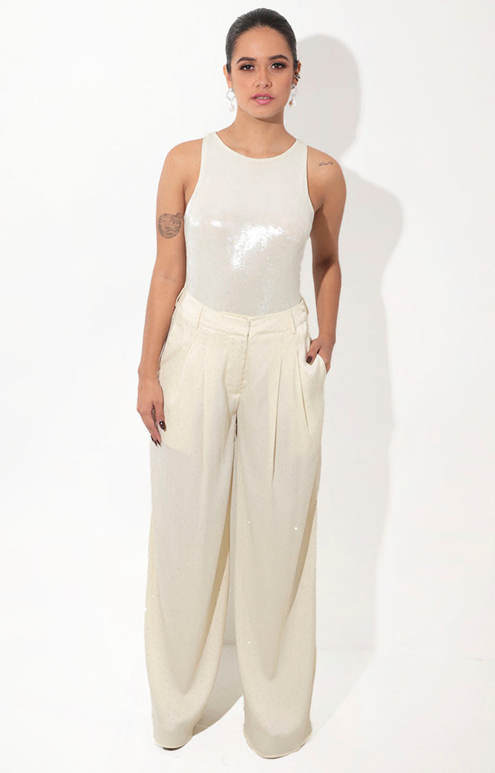 Pantalón beige con brillos - PANTALON Boutiquemirel 