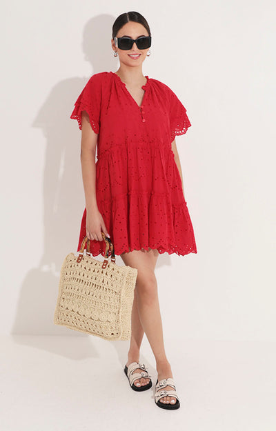 Vestido rojo en tira bordada - VESTIDO Boutiquemirel 