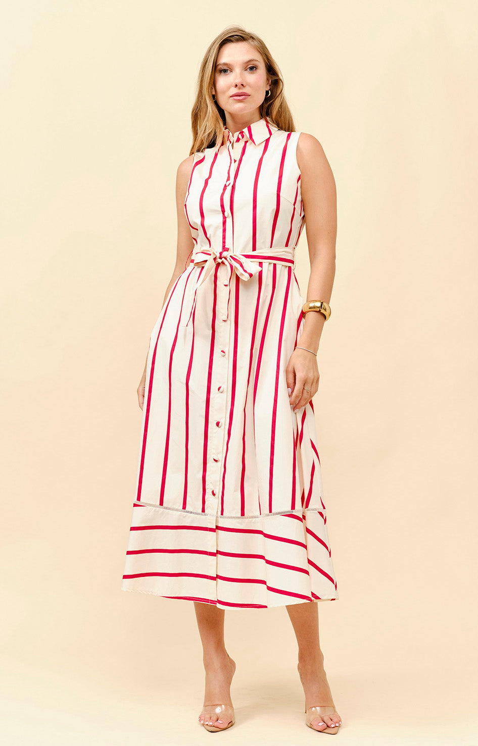 Vestido rojo estampado de rayas - VESTIDO LARGO REGULAR Boutiquemirel 