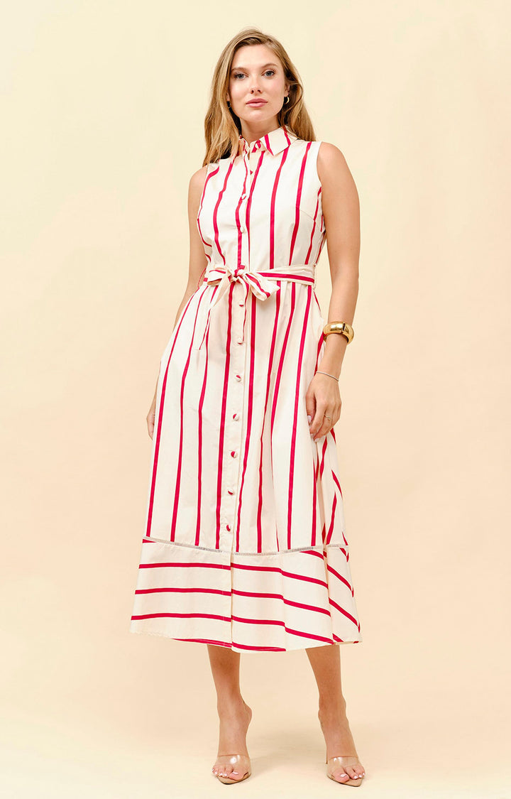 Vestido rojo estampado de rayas - VESTIDO LARGO REGULAR Boutiquemirel 