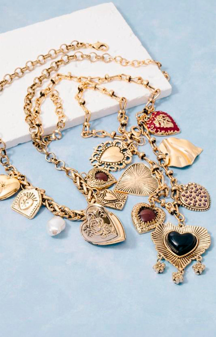Collar dorado con dijes de corazón - COLLAR Boutiquemirel 