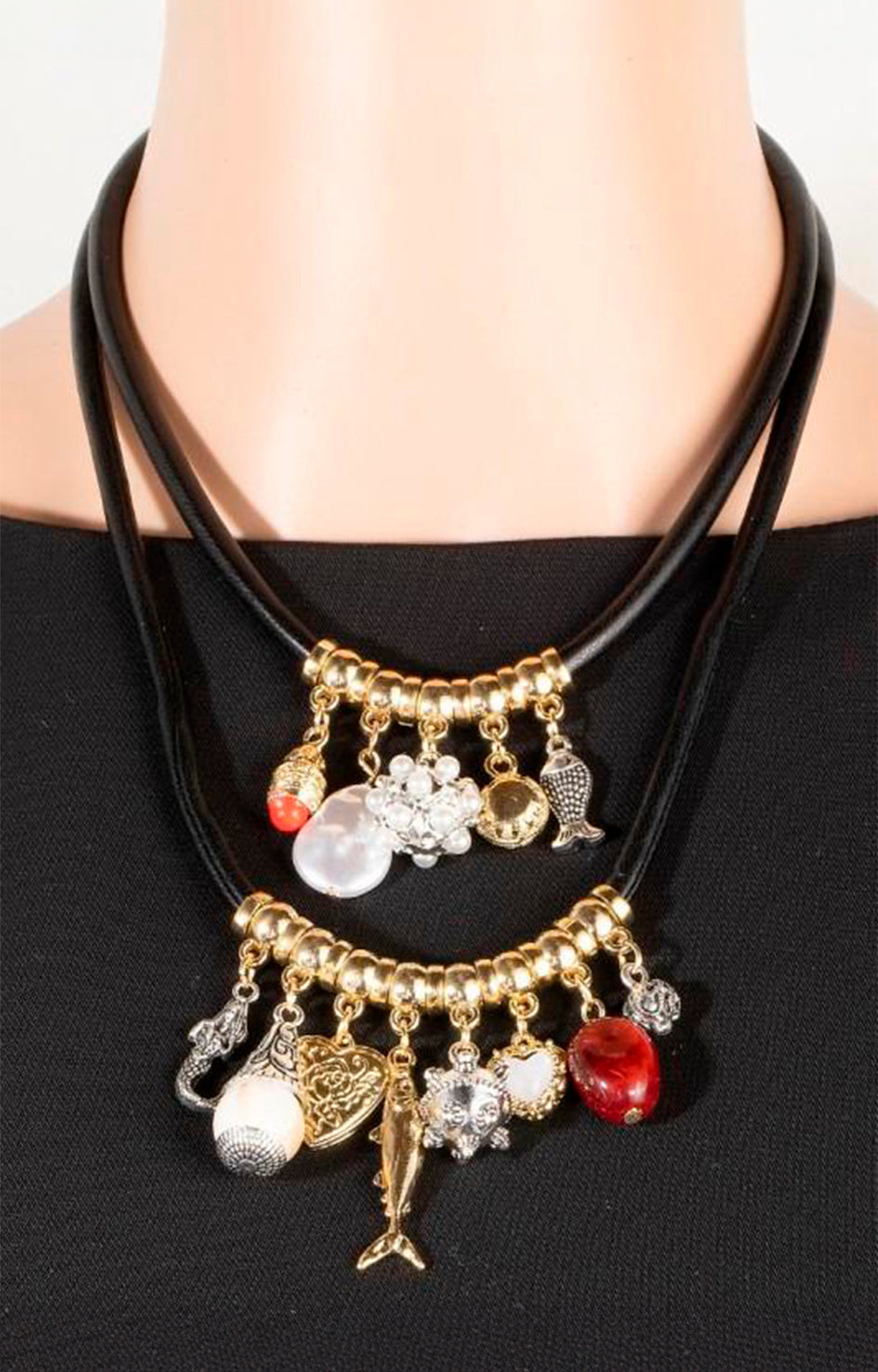 Collar doble negro con dijes - COLLAR Boutiquemirel 