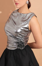 Blusa plateada corrugada - BLUSA Boutiquemirel 