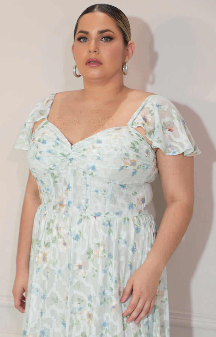 Vestido estampado con volante en manga y varillas - VESTIDO Boutiquemirel 