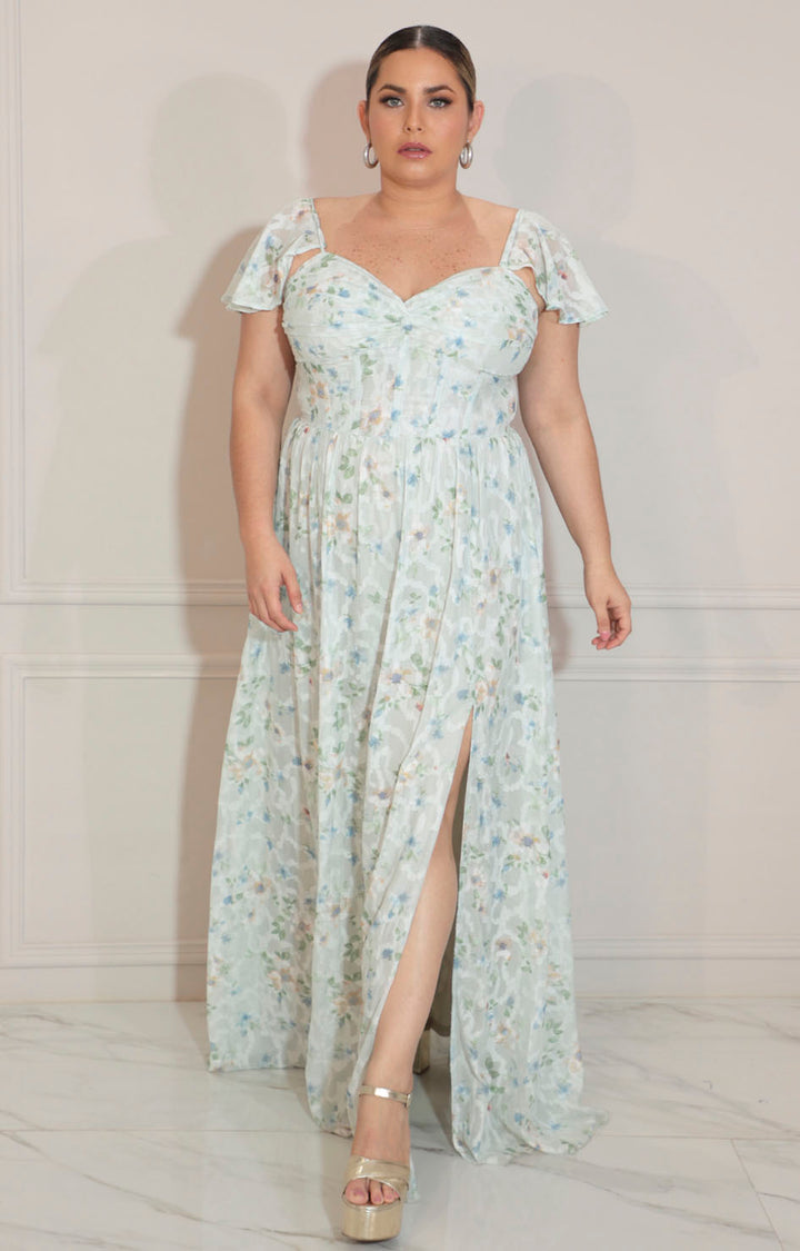 Vestido estampado con volante en manga y varillas - VESTIDO Boutiquemirel 