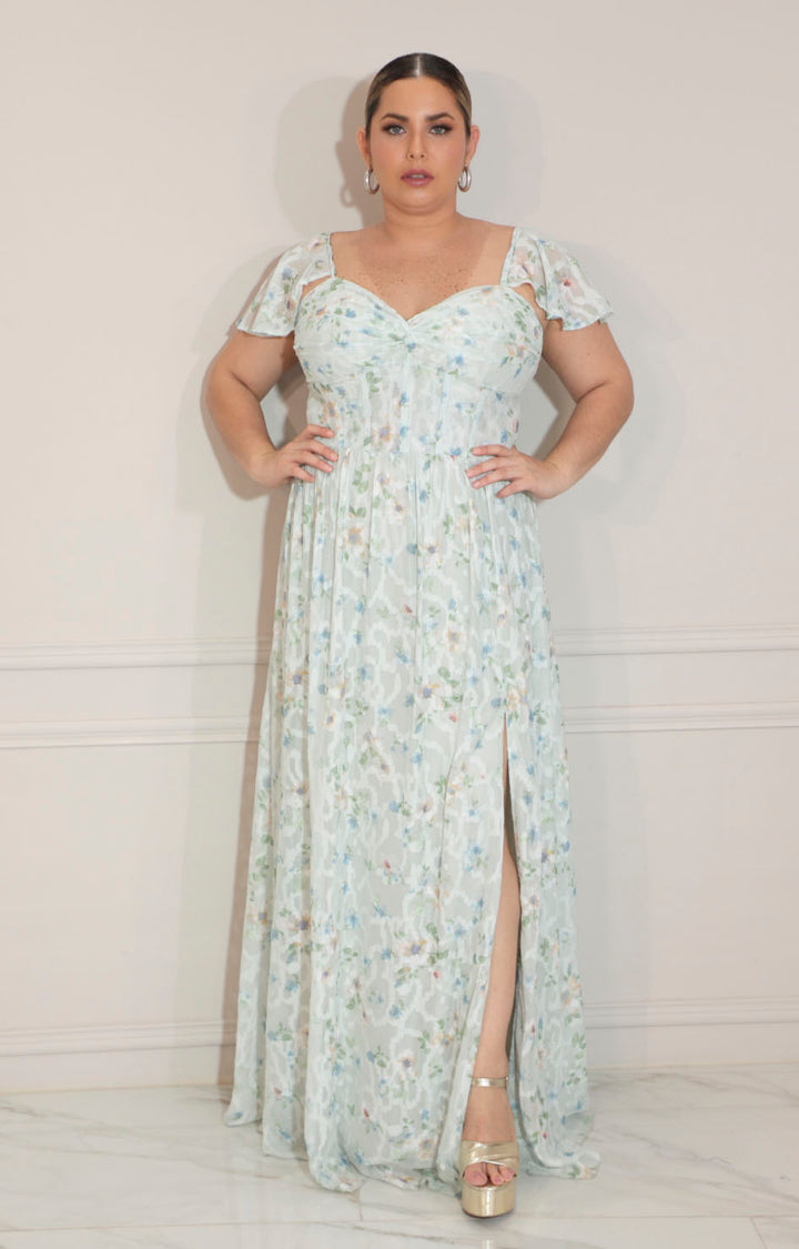 Vestido estampado con volante en manga y varillas - VESTIDO Boutiquemirel 