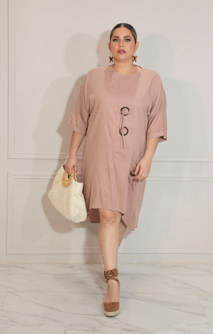 Vestido beige obscuro con hebilla frontal - VESTIDO Boutiquemirel 