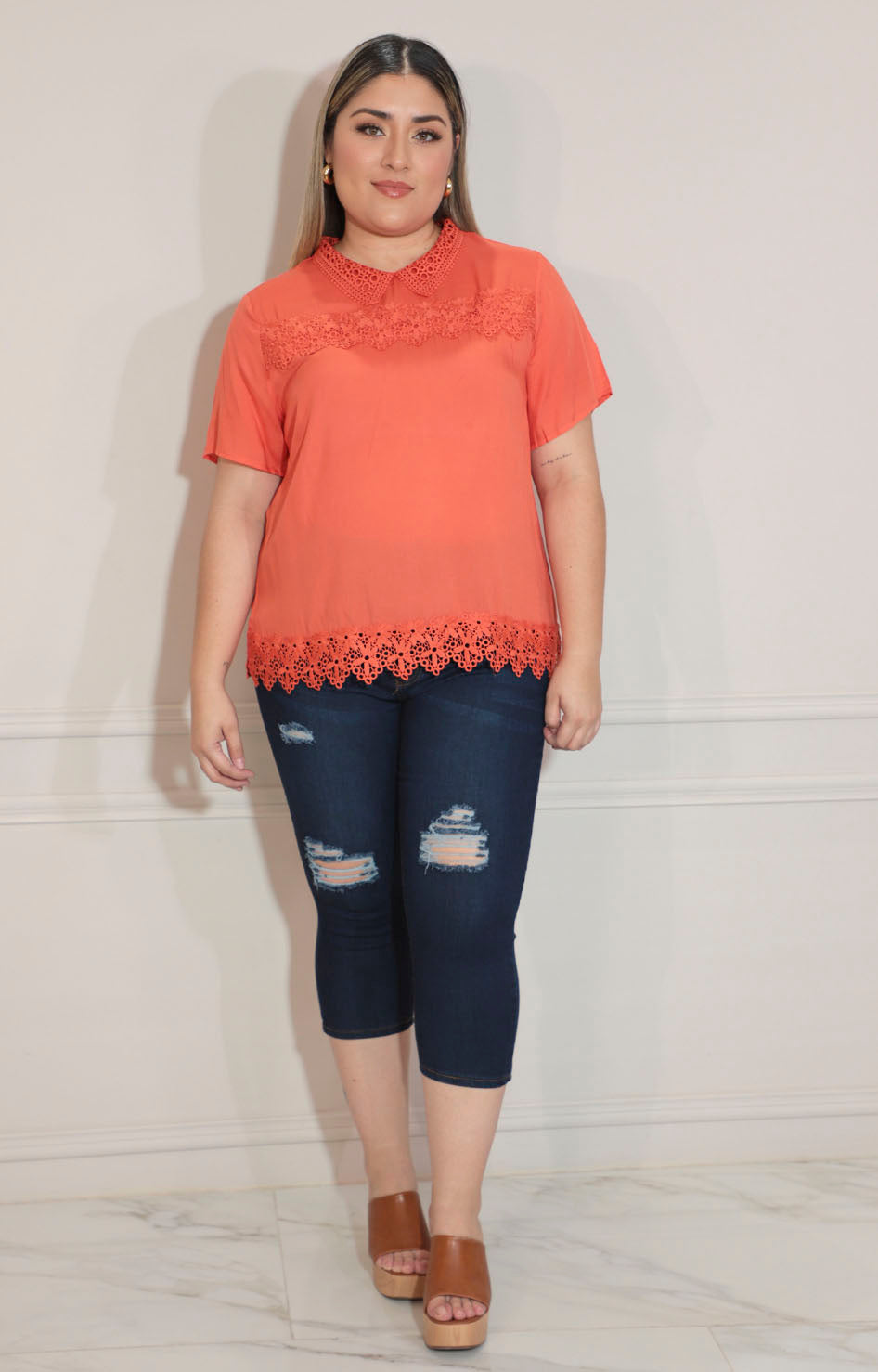 Blusa naranja con detalle de bordado - BLUSA Boutiquemirel 