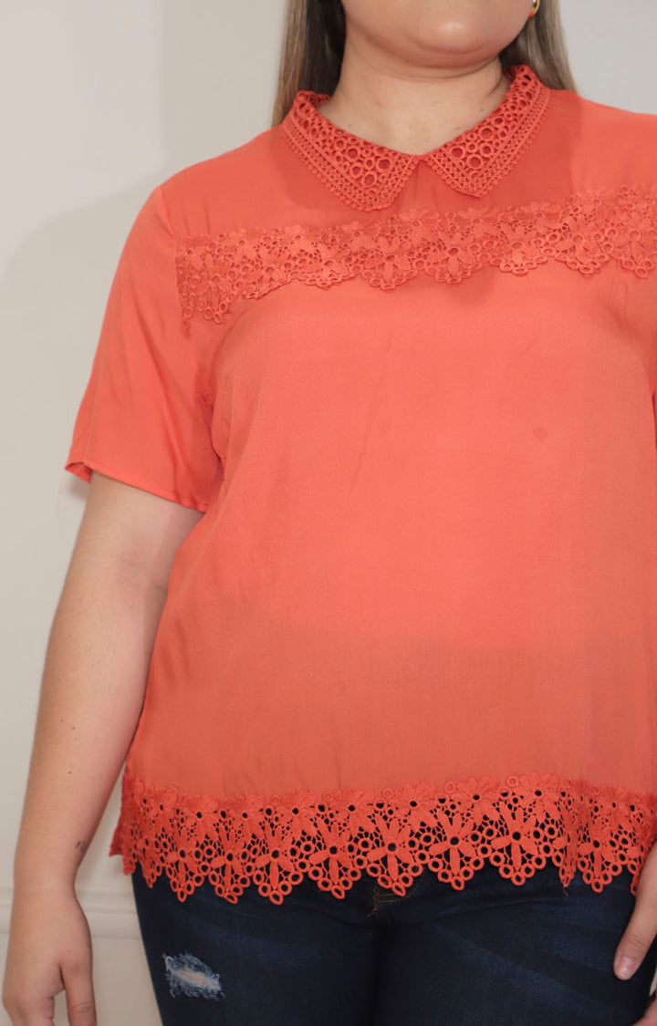 Blusa naranja con detalle de bordado - BLUSA Boutiquemirel 