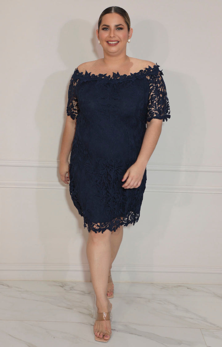 Vestido azul de guipiur con mangas - VESTIDO Boutiquemirel 