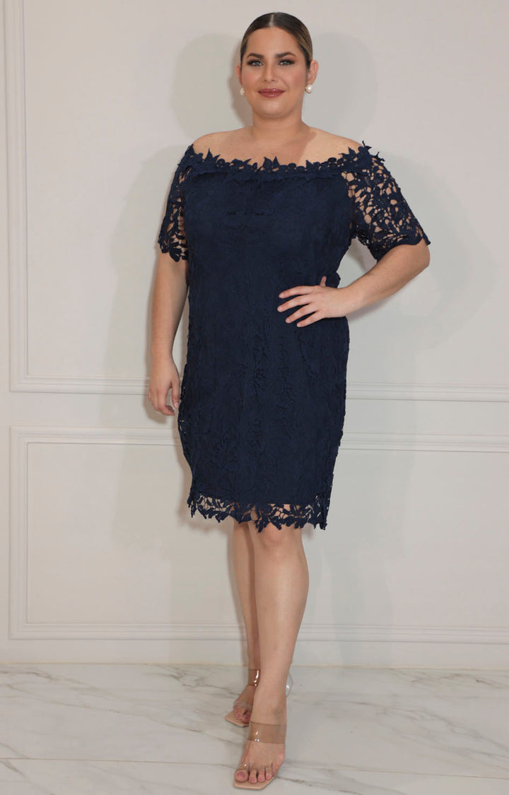 Vestido azul de guipiur con mangas - VESTIDO Boutiquemirel 