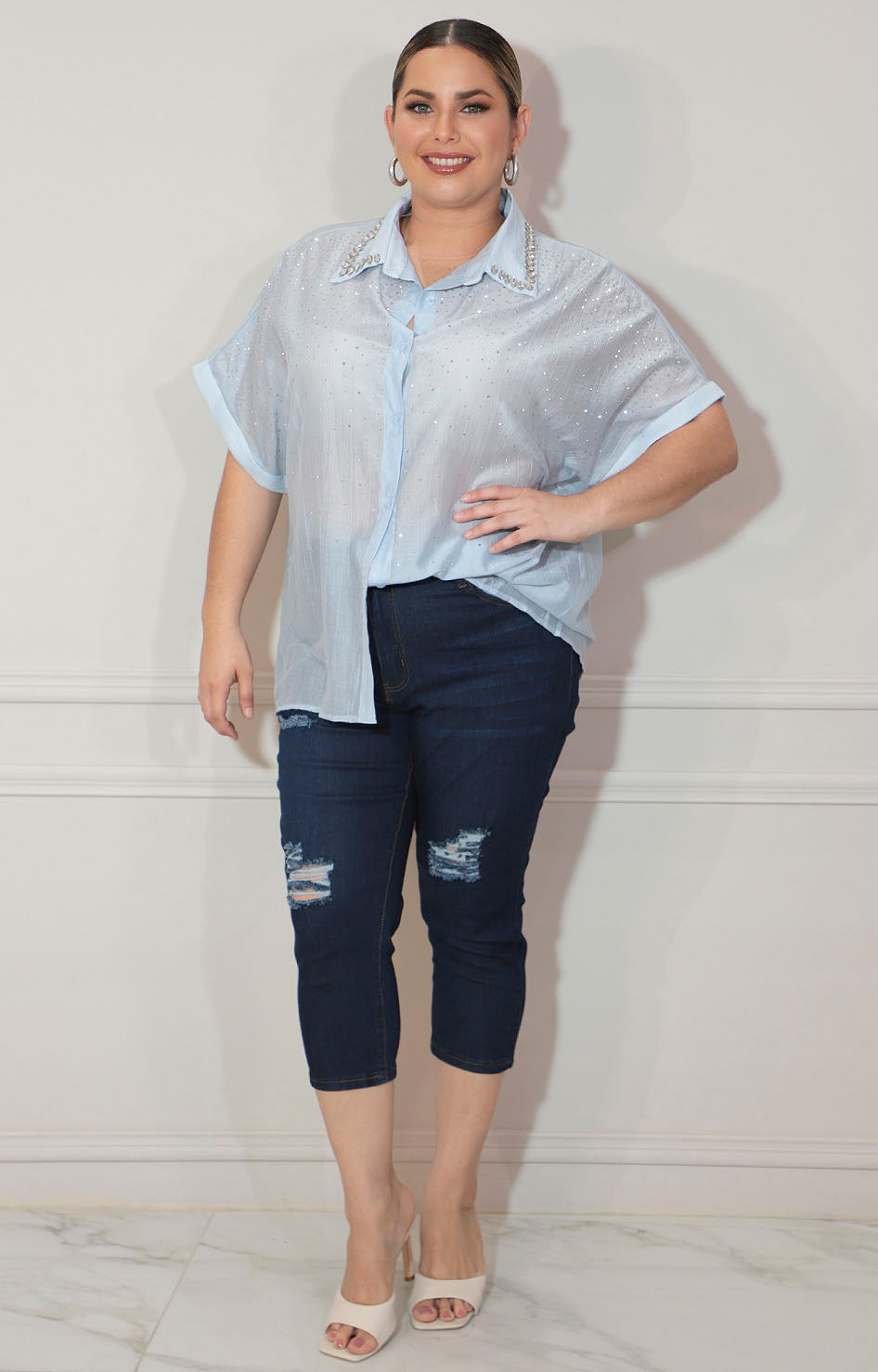 Capri de mezclilla azul con detalle desgarrado - CAPRI XL Boutiquemirel 